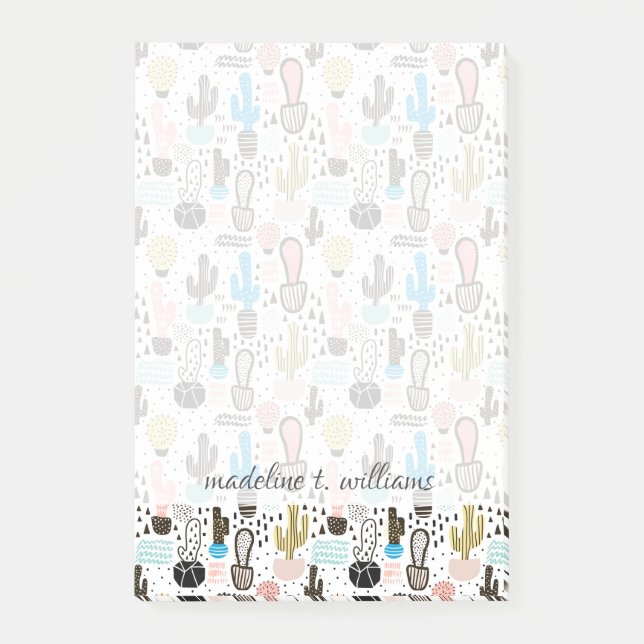 Modern Cactus Geometric Pattern Post-it Notes (Front)