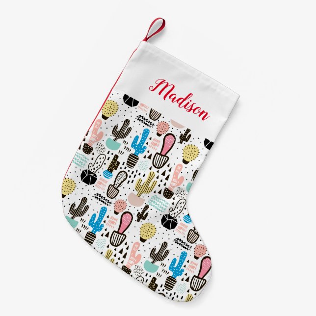 Modern Cactus Geometric Pattern Small Christmas Stocking (Front (Hanging))
