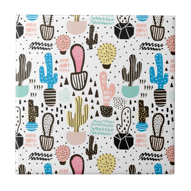 Modern Cactus Geometric Pattern Tile (Front)