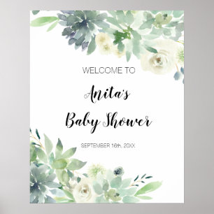 Modern Cactus Greenery Baby Shower Welcome Sign
