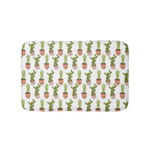 Modern Cactus Houseplants Hand Drawn Design Bath Mat