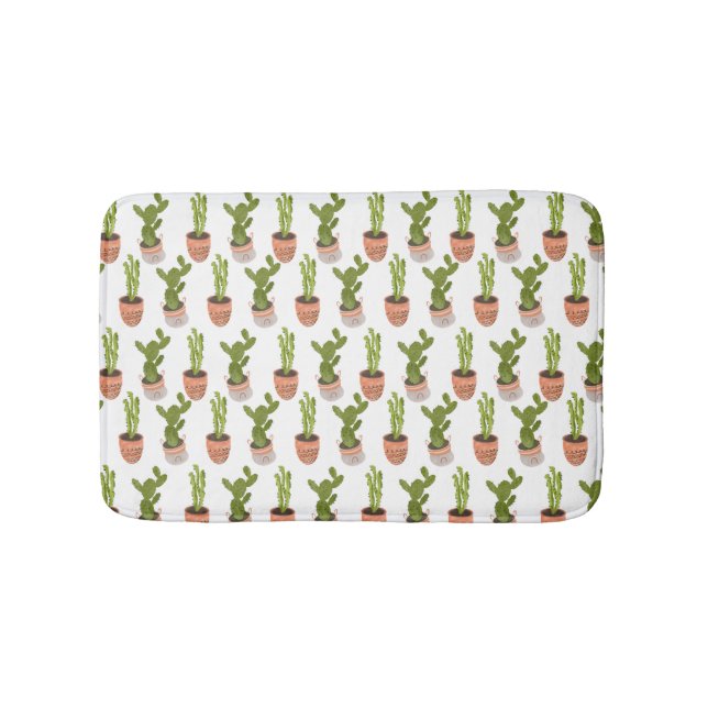Modern Cactus Houseplants Hand Drawn Design Bath Mat (Front)