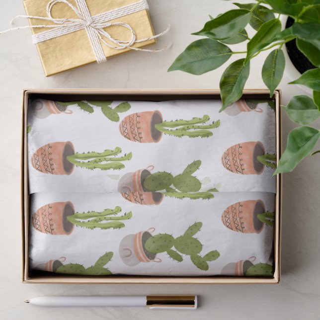 Modern Cactus Houseplants Hand Drawn Design Tissue Paper (Gift)