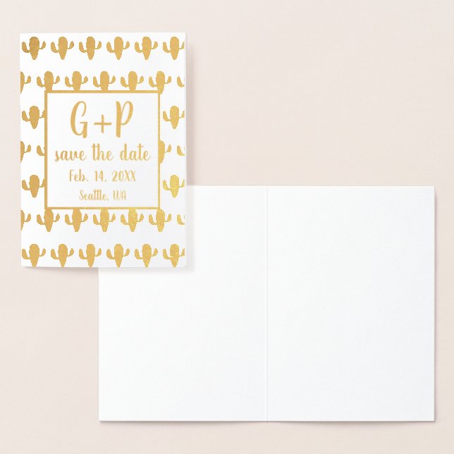 Modern Cactus Illustration Pattern Save The Date Foil Card (Display)