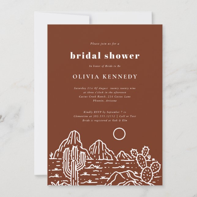 Modern Cactus Line Art Desert Bridal Shower  Invitation (Front)