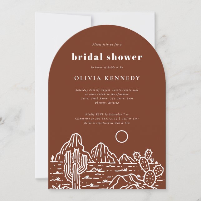 Modern Cactus Line Art Desert Bridal Shower  Invitation (Front)