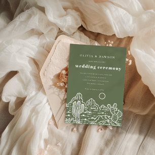 Modern Cactus Line Art Desert Olive Green Wedding  Invitation