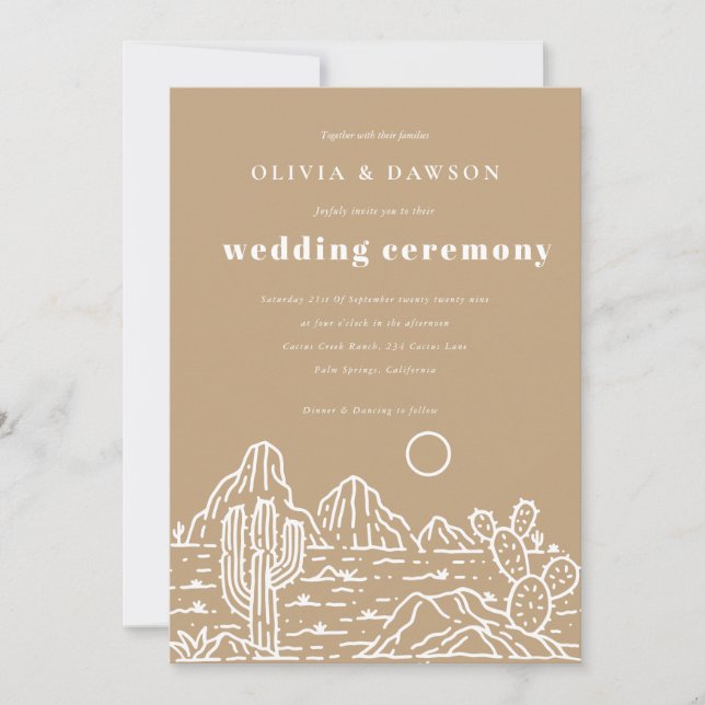 Modern Cactus Line Art Desert Wedding Invitation  (Front)
