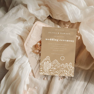 Modern Cactus Line Art Desert Wedding Invitation