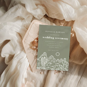 Modern Cactus Line Art Desert Wedding Invitation