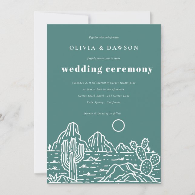 Modern Cactus Line Art Desert Wedding Invitation  (Front)