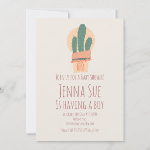 Modern Cactus Potted Plant Rainbow Baby Shower