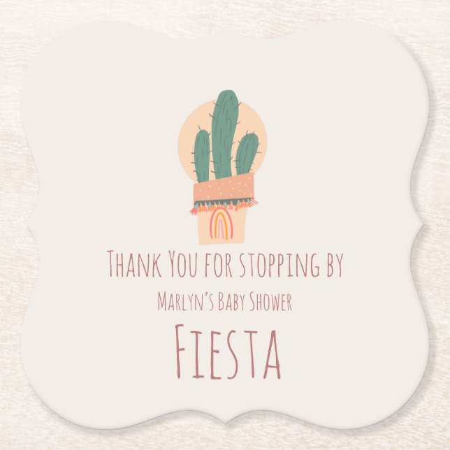 Modern Cactus Potted Plant Rainbow Party Paper Coaster (Front)