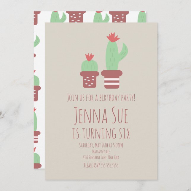 Modern Cactus Potted Plants Birthday Party (Front/Back)