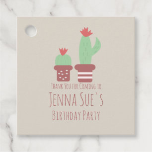 Modern Cactus Potted Plants Birthday Party Favour Tags