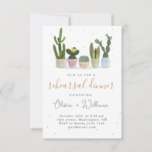 Modern Cactus Rehearsal Dinner  Invitation (Front)