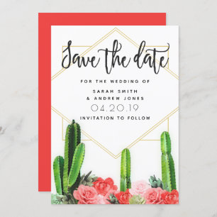 Modern Cactus, Succulent and Floral Save the Date