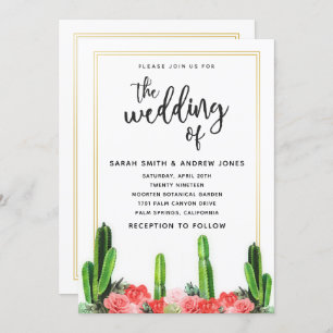 Modern Cactus, Succulent and Floral Wedding Invitation