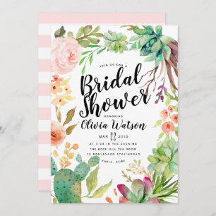 Modern Cactus Succulent Floral Bridal Shower Invitation