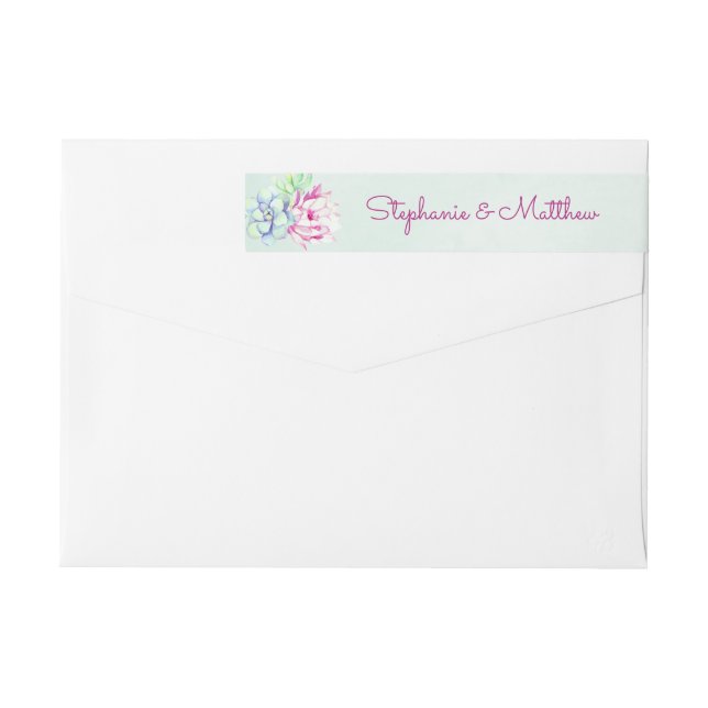 Modern Cactus Succulents Floral Foliage Wedding Wrap Around Label (Back)