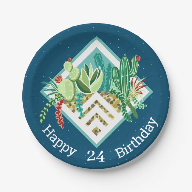 Modern Cactus & Succulents Geometric Terrarium Paper Plate (Front)