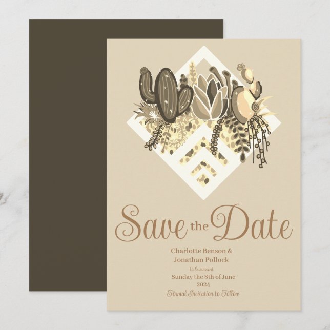 Modern Cactus & Succulents Wedding Save The Date (Front/Back)