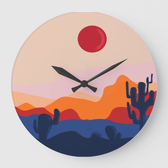 Modern cactus sunset print wall clock (Front)