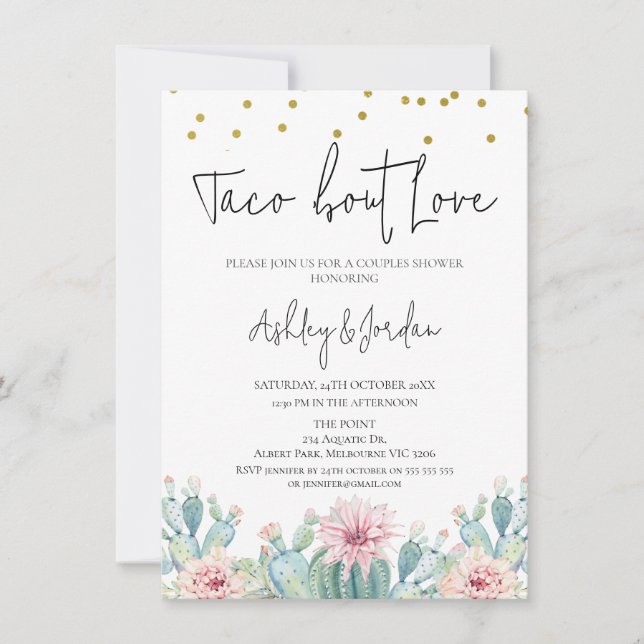 Modern Cactus Taco 'bout Love Couples Shower Invitation (Front)