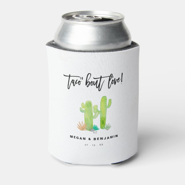Modern Cactus Taco Bout Love Wedding Fiesta  Can Cooler (Can Back)