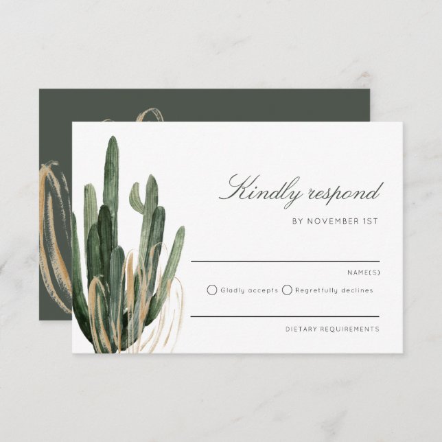 Modern Cactus Wedding Kindly Respond RSVP card (Front/Back)
