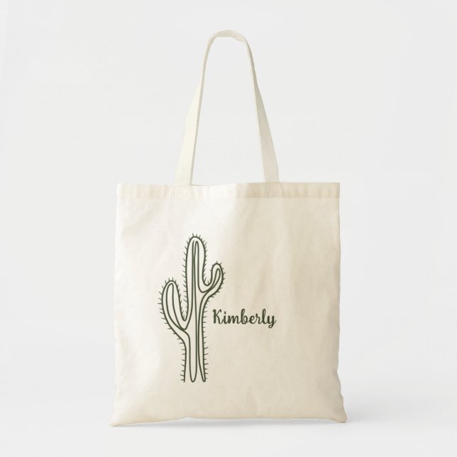 Modern Cactus with Personalised Name Tote Bag (Front)