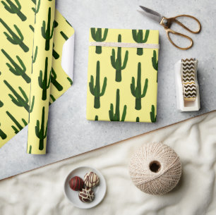 Modern Cactus Yellow and Green  Wrapping Paper