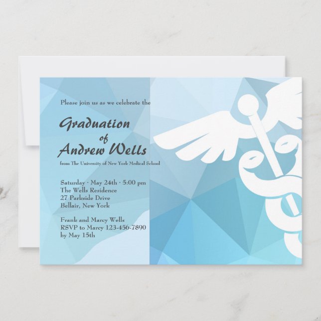 Modern Caduceus Graduation Invitation (Front)