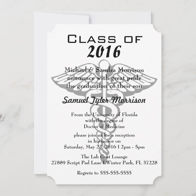 Modern Caduceus Medical School Graduation Invite (Front)
