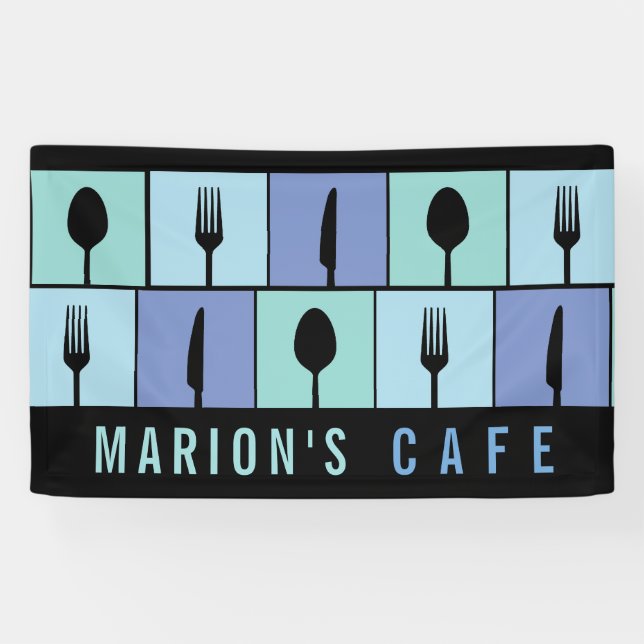 Modern Cafe Restaurant Food Utensils Custom Banner (Horizontal)