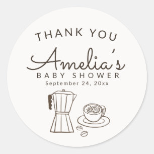 Modern cafe themed baby Shower Thank You Classic Round Sticker