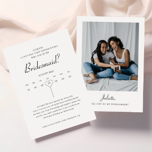 Modern Calendar Bridesmaid Proposal Photo  Invitation