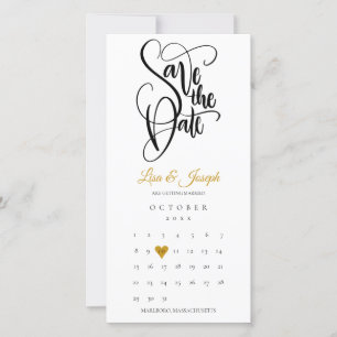 Modern Calendar Gold Love Heart Save The Date