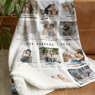 Modern Calendar Photo Collage Christmas Fleece Blanket