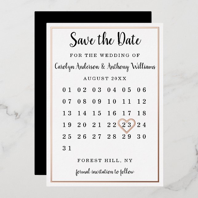 Modern Calendar Save The Date Real Foil (Front/Back)