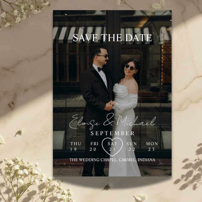 Modern Calendar Week Photo Save The Date Wedding Invitation (Invite guests to save the date with this Simple Modern Photo Calendar Save The Date Wedding Invite!)