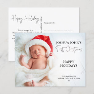 Modern Calligraph One Photo First Christmas Postcard