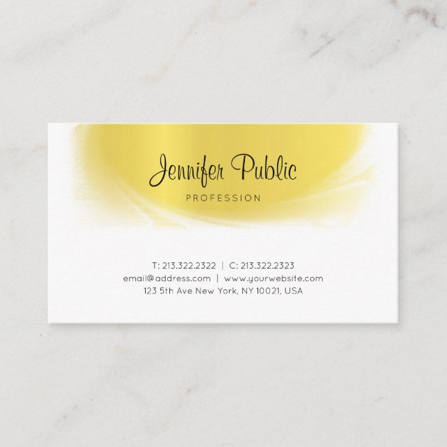 Modern Calligraphed Trendy Gold Look Luxury Elite Business Card (Front)