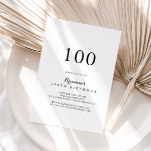 Modern Calligraphy 100th Birthday Party Invitation