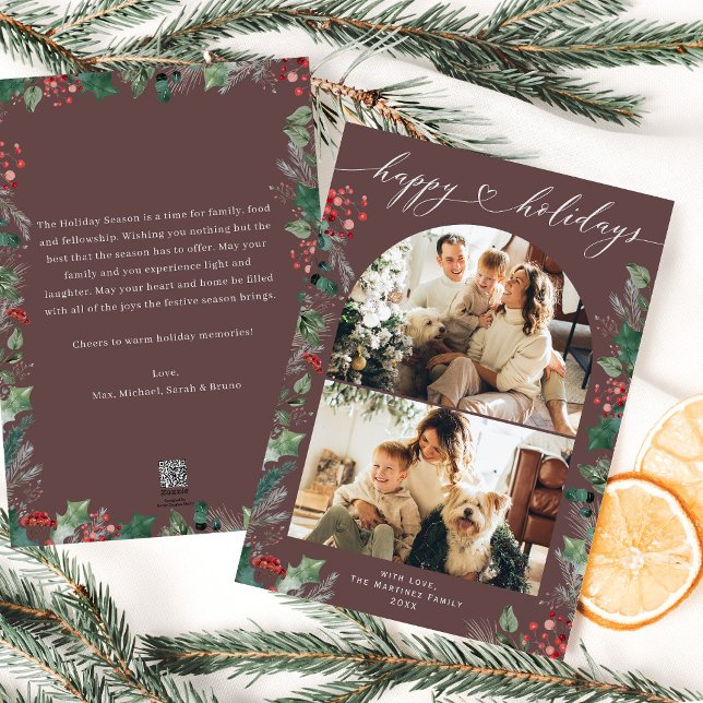 Modern Calligraphy 2 Family Photo Holiday Card  (Creator Uploaded)