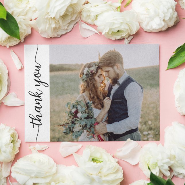 Modern Calligraphy 2 Photo Wedding Thank You Card (Creator Uploaded)