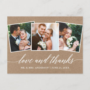 Modern Calligraphy 3 Photo Love Thanks Kraft Postcard
