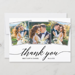 Modern Calligraphy 3 Photo Wedding Thank You Card