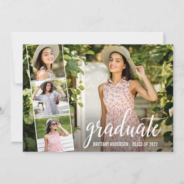 Modern Calligraphy 4 Photo Graduation Announcement (Front)