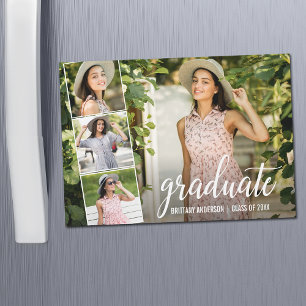 Modern Calligraphy 4 Photo Graduation Magnet Card